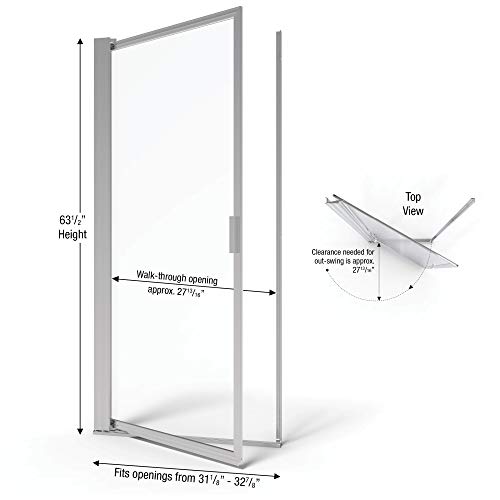 Basco Sopora 31.125- 32.875 In. Width, Pivot Shower Door, Aquaglidexp Clear Glass, Chrome Finish #TOP1