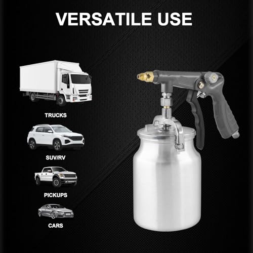 Image of Air Undercoating Spray Gun with Suction Feed Cup & Gauge, 2 Extension Wands 360Straight Spray Hoses, Fluid Film Spray Gun for Truck Bed Liner Spray Coating, Rubberized Undercoat