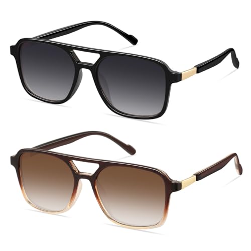 Image of GRFISIA Retro Aviator Sunglasses for Women Men Trendy Rectangle Womens Mens Sun Glasses Shades for Driving Vacation UV400