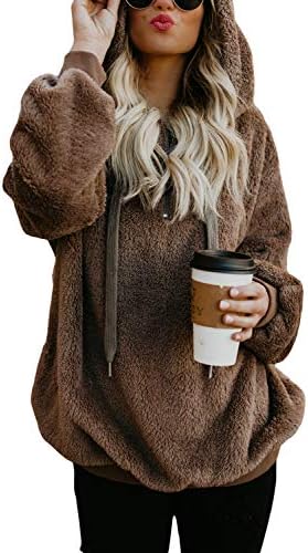 COCOLEGGINGSWomen's Sherpa Pullover Fuzzy Fleece Sweatshirt Oversized Hoodies