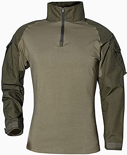 FENG Tactical Military Combat T-Shirt für Herren Langarm Slim Fit Camo Shirt Militäruniform Airsoft Zubehör Jagd Wandern (Green,S)