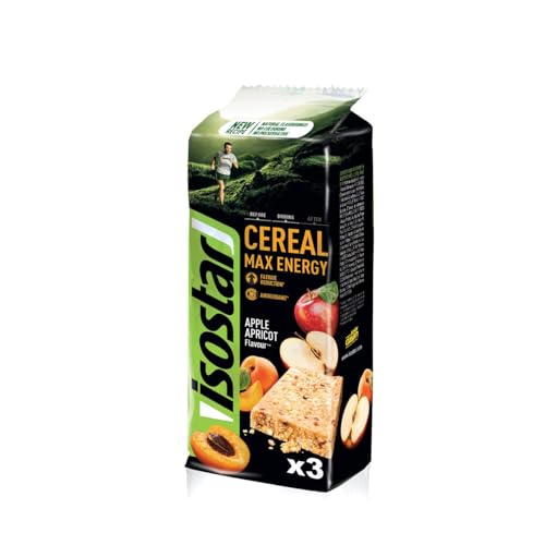 ISOSTAR – Cereal Max Energy Riegel Apfel & Aprikose – Sport-Energieriegel mit Kohlenhydraten, Quelle für Vitamin B1, B2, B6, C, E & PP, Snack für Laufen, Radfahren & Trailrunning – 3 x 55 g