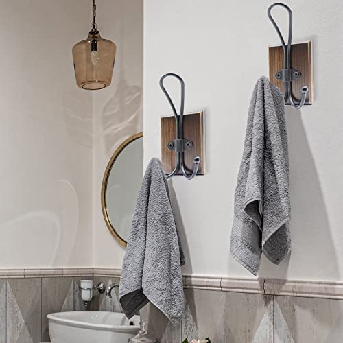 Wall Hooks For Hanging, 2 Pack Farmhouse Towel Hooks For Bathrooms Wall Mounted, Heavy Duty Rustic Decorative Wood Coat Hooks Hanging Keys Robe Hat For Bedroom, Kitchen, Entryway (Weathered Brown) #TOP3
