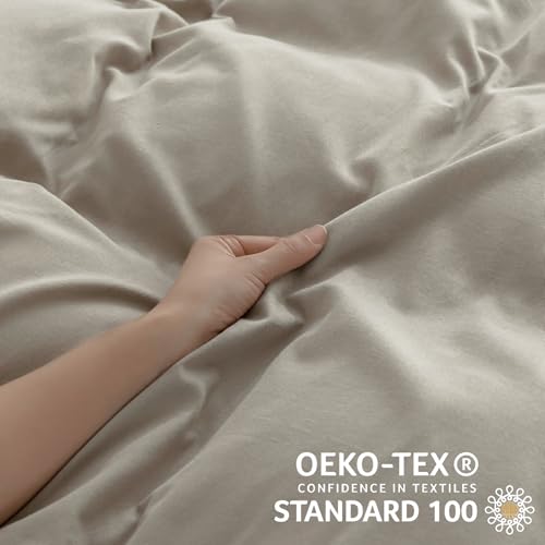 Image of JELLYMONI Cotton Duvet Cover Twin Size - 100% Washed Cotton Linen Feel Textured Comforter Cover, 2 Pieces Breathable Soft Bedding Set with Zipper Closure (Linen Gray, Twin 68 inchx90 inch)