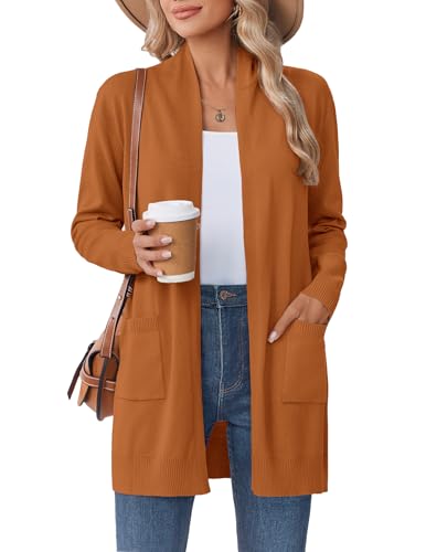 Zeagoo Womens Fall Cardigan Fashion Sweaters Lightweight Long Sleeve Coatigan Open Front Dressy Holiday Vacation Knitted Cardigans Orange