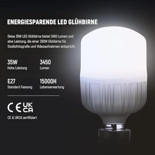NEEWER Softbox Beleuchtungsset, äquivalent zu 700W, 2er Pack 5700K LEDGlühbirnen, 24 x 24Zoll Softboxen mit E27 Fassung, Fotografie Dauerlichtset, Fotostudio Ausrüstung