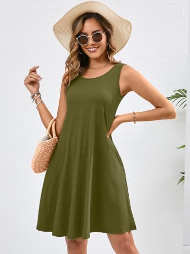 Image of Heymoments Women's Summer Dresses Sleeveless Casual Fashion Loose Swing Button Down Beach Dress with Pockets