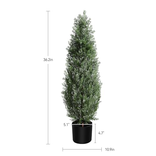 2 Pack Realistic Artificial Cedar Topiary Trees Set, Faux Boxwood Shrubs for Indoor Outdoor Home or Porch Décor, Lifelike Potted Evergreen Plants for Front Door Planters by Garvee - Image 7