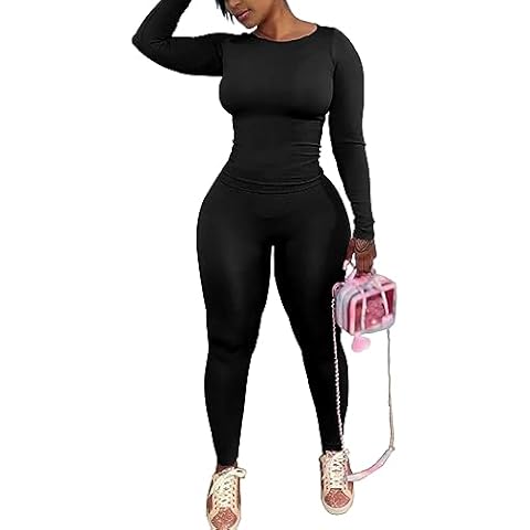 PINSV Women's 2 Piece Outfits Track Suits Long Sleeve Top Jogger Legging Pants Lounge Workout Sets for women Black M Cover