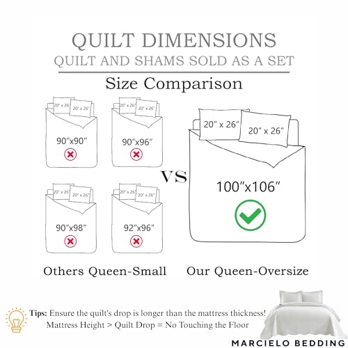 MarCielo 3-Piece 100% Cotton Oversized Bedspread Lightweight Quilt Coverlet Embroidery Farmhouse Bedding Set T0 (Yellowish Beige, Oversized Queen (100"x106"))