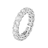 VISDIV 4mm 925 Sterling Silver Rings Gold Engagement Wedding Band Eternity Cubic Zirconia Round Simulated Diamond Stackable Ring for Women (Silver, 7)