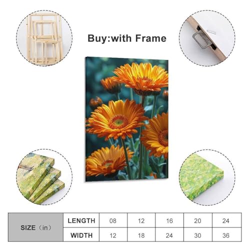 Décoration murale marguerites gerbera orange mur blanc ZHOUKEG