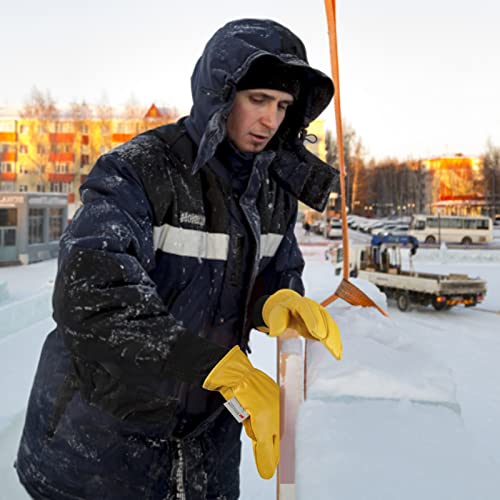 DLY Arbeitshandschuhe Winter Herren Damen,Leder Winter Arbeitshandschuhe,Wasserdicht Winterhandschuh,Winddichte Thermo Arbeitshandschuhe für Fahren,Bau,Gerätebetrieb,Straßenmaschinen(XL, Gelb) - Image 7