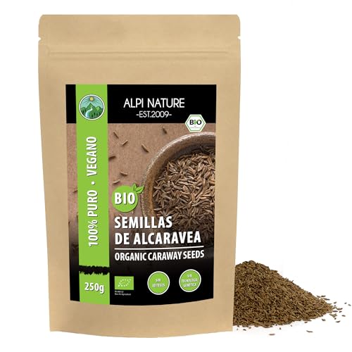 Semillas de alcaravea orgánica enteras (250g), calidad de alimentos crudos de cultivo orgánico controlado, sin gluten, sin lactosa, probadas en laboratorio, veganas