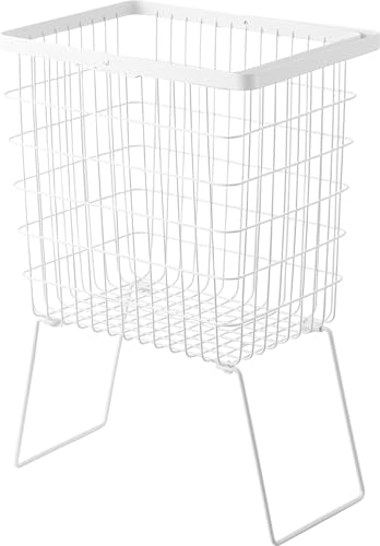 山崎実業(Yamazaki) 折り畳み 脚付き ランドリーバスケット ホワイト W41×D30×H41.5cm(脚部折り畳み時) タワー tower 洗濯かご 腰の負担軽減 1462