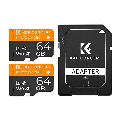 K&F Concept 2PCS Tarjeta de Memoria MicroSDXC de 64 GB+Adaptador SD, Tarjeta de Memoria Tarjeta UHS-I, U3, A1, V30, Clase 10, 4K UHD Vídeo para DSLR, GoPro, Dash CAM, Cámara de Vigilancia(2PCS)