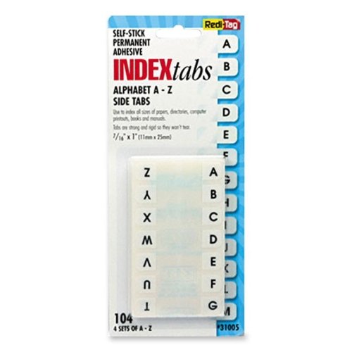 Redi-Tag Permanent Alphabetical Tab Indexes - 104 x Tab - PrintedA-Z - 104 / ...