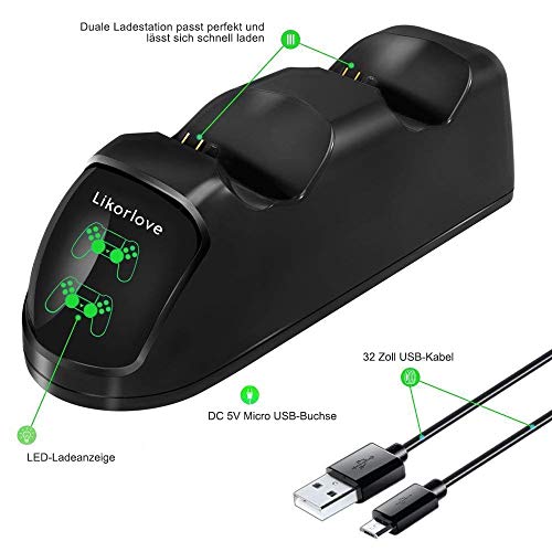PS4 Controller-oplader, Likorlove Docking-opladerstandaard met USB-kabel en LED voor Sony Playstation 4 / PS4 Slim / PS4… - Image 7