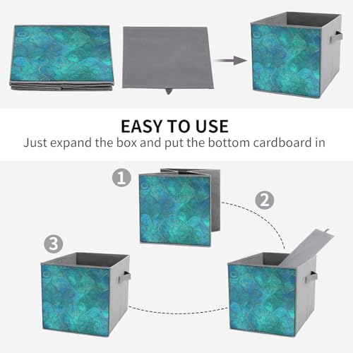 Bacs de rangement pliables avec poignées au design turquoise robuste