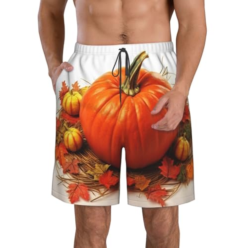 Fall Pumpkin Men's Swim Trunks Quick Dry Board Shorts with