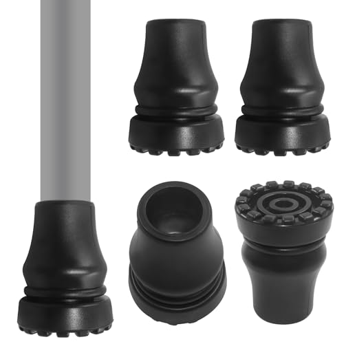 Zorveiio 4 Pcs 3/4 Inch Rubber Cane Tips, Heavy Duty Anti Slip Walking Cane Tips Replacement, Hiking Stick for Seniors Crutches/Users with Mobility Needs(Black)