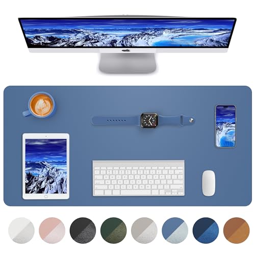 Image of Leather Desk Pad Blotter,Mouse Pad,Office Desk Mat, Non-Slip PU Leather Desk mat,Large Desk mat,Waterproof Keyboard mat for Office /Home /Decor (Grey Blue,31.5 inch x 15.7 inch)