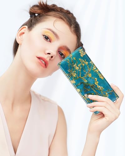 Image of Nipichsha Womens Wallet, RFID Slim Wallets for Women, Thin Ladies Credit Card Holder Purse, Cute Leather Bifold Clutch Billfold with 11 Card Slots & ID Window, Almond Tree
