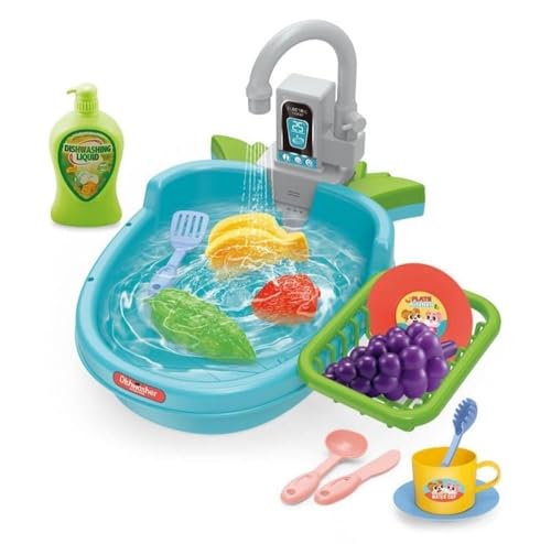 Image of Interactive Dino Kitchen Sink Toy for Kids | 12-Piece Dishwasher Playset with Water Circulation Pump | Pretend Cooking & Washing Toy for Boys & Girls