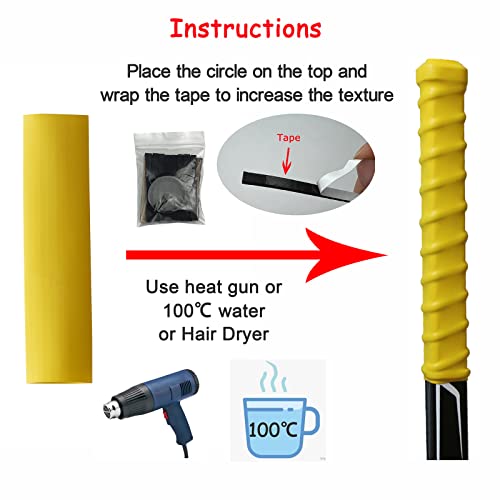 DUTYBOD 2 pcs Hockey Stick Blade Protector Cover Guard and Hockey Tape Non-Slip Heat Shrink Sleeve Multi-Color for Ice Hockey Training and Practice Aid for Adults & Youth (Yellow)