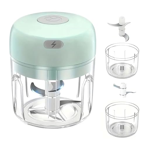 Garlic Crusher Press,Electric Automatic Garlic Peeler Cutter Stainless Steel Blades Easy to Clean Manual Food Processor Portable Tomato Dicer Kitchen Tool (Green)