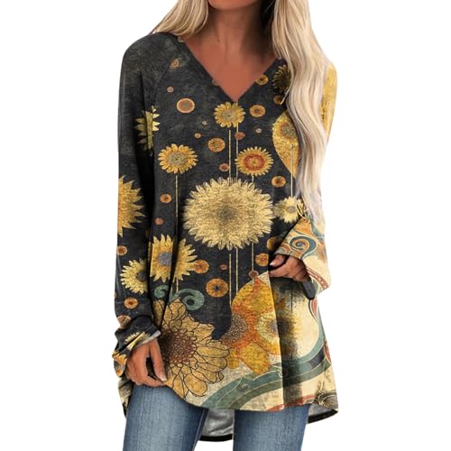 Womens Tops V Neck Long Sleeve Tunic Shirts Unique Irregular