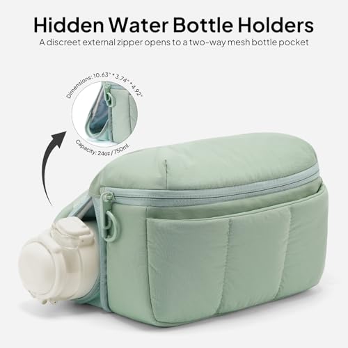 Image of TOPEAST Waist Pack 3.5L Fanny Packs with Water Bottle Holder, Large Capacity Travel Belt Purse Anti-Theft RFID Blocking, Sage Fluffy Crossbody Sling Bag for Hiking Walking
