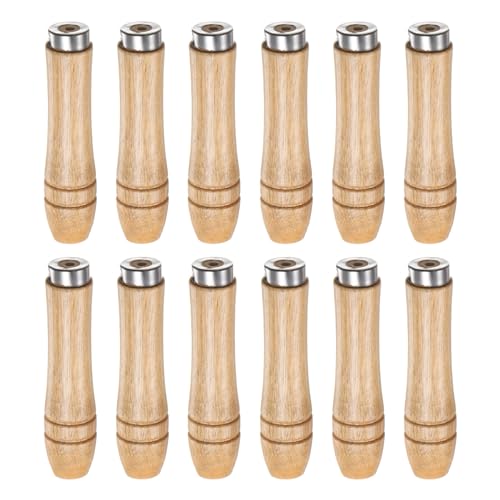 sourcing map 12pcs Wooden File Handle 3.66 Inch 4mm Round Hole Ergonomic Handles with Metal Collar for 6 Metal Files