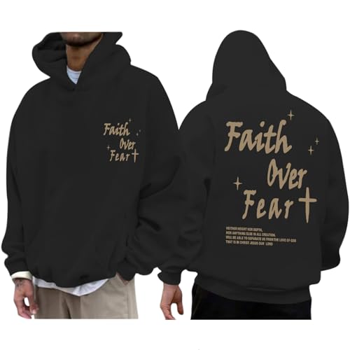 Lubpow Christian Faith Over Fear Hoodie for Men Inspirational Religious