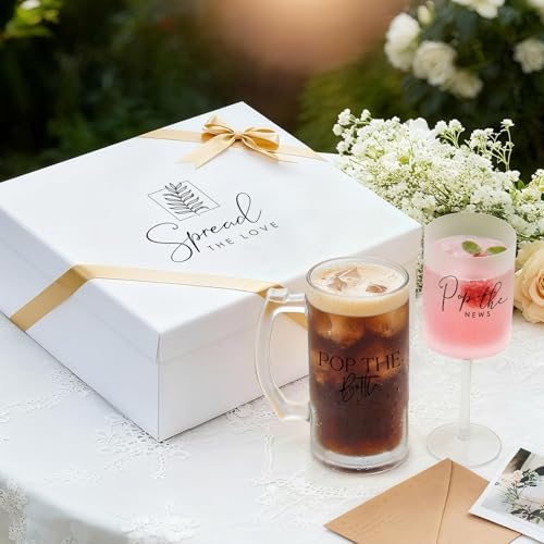 Image of AW BRIDAL Engagement Gifts for Couples 2026, Frosted Glass Champagne Flute and Beer Mug Set, Newly Engaged Gift for Her & Him, Bride and Groom Toasting Glasses for Wedding, Anniversary, Bridal Shower