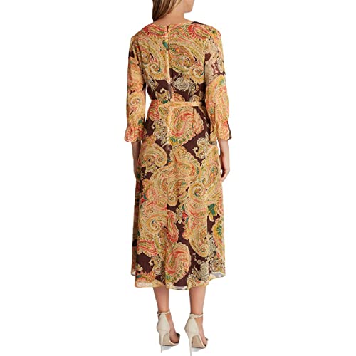 Tahari Asl Women's Long Sleeve V-Neck Print Surplus Dress With High Low Hem, Cinnamon Paisley, 8 #TOP1