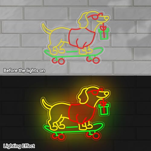 Image of Christmas Led Sign, Gift for Dachshund Women, Dimmable Dog Lover Gift for Christmas Decorations USB Powered 16.6x13.4in