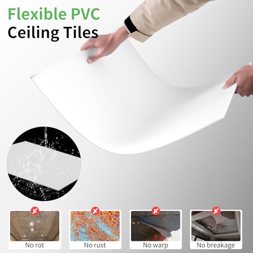 Image of Art3d 10 Pack Smooth Drop Ceiling Tiles, 24 inchx48 inch (Cover 80 Sq.,ft.) PVC Decorative Ceiling Tiles, 2x4 ft Fire-Rated Tiles for Interior Decor, Home, Office, Restaurant and Gym, Matte Regular White
