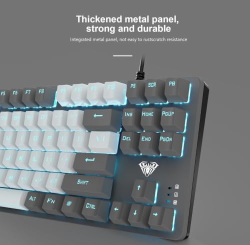 Image of Aula F3287 Wired Mechanical Gaming Keyboard, 87 Keys, Grey&White, Blue Switch
