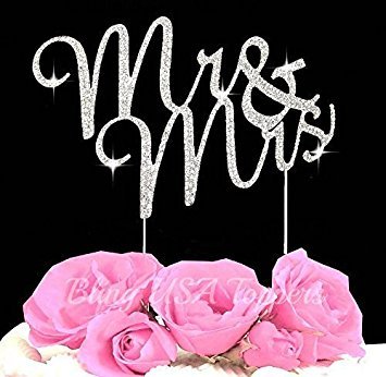 LuLu Sparkles LLC Crystal Rhinestone Bling Wedding Monogram Mr Mrs Cake Topper Wedding Cake Topper Bling Keepsake (1, Silver Clear)