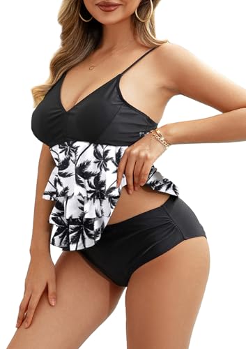 JFAN Traje de Baño de Mujer Volantes Tankini Bikini Mujer Conjuntos Ropa de Baño 2 Piezas Push Up Floral Bikini Sets Coco Blanco M