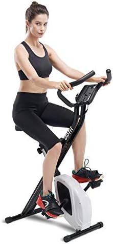 DPFIT Folding Stationary Exercise Bike with 8-levels Magnetic Resistance, Indoor Upright Foldable Cycling Bike, Tablet Holder and LCD Monitor, Fitness Bike for Senior, Black