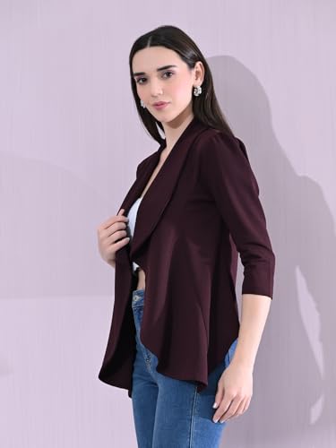 Image of Cotton Blend Women's Single Breasted Relaxed Fit Shawl Collar 3 /4 Sleeve Blazer