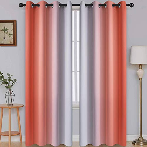 Image of SimpleHome Ombre Coral to Grey White Curtains for Living Room 52Wx84L | Room Darkening Curtains for Bedroom,Gradient Light Blocking Curtain,Thermal Insulated Grommet Window Drapes,2 Panels,84 Inch