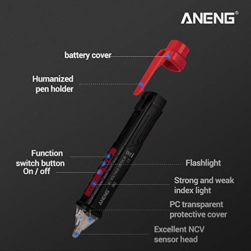 Voltage Tester,SIUKE VD802 Non-Contact AC Voltage Detector Tester Meter 12V-1000v Pen Style Electric Indicator LED Outlet Voltage Dectetor Sensor Wit, Black - Thumbnail 7