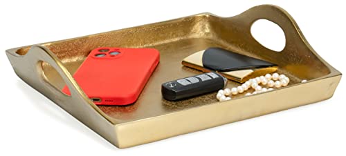Red Co. 11 Inch Square Textured Aluminum Decorative Bar/Vanity/Serving Tray With Handles, Gold #TOP1