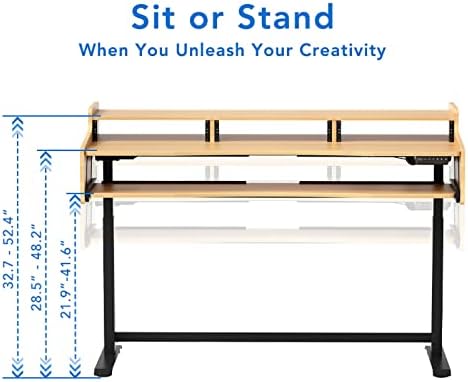 FLEXISPOT ESD1 Electric Music Standing Desk Home Office Electric Height Adjustable Sit-Stand Desk 150 * 70cm Wood Top with Drawer & Fast USB Chargers (Black Frame+Wood Top)