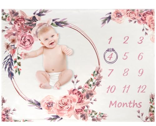 Image of DCOOLGO Bohemian Rose Baby Milestone Blanket for Girls - Swaddle Blanket, Gender Reveal Gift, Photo Props - 40"x50"