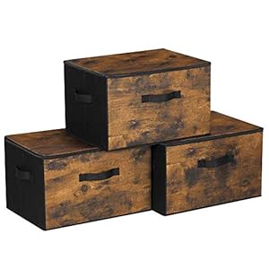 SONGMICS opbergdozen met deksel, set van 3, opvouwbare stoffen dozen, voor kleding en speelgoed, 40 x 30 x 25 cm, niet…