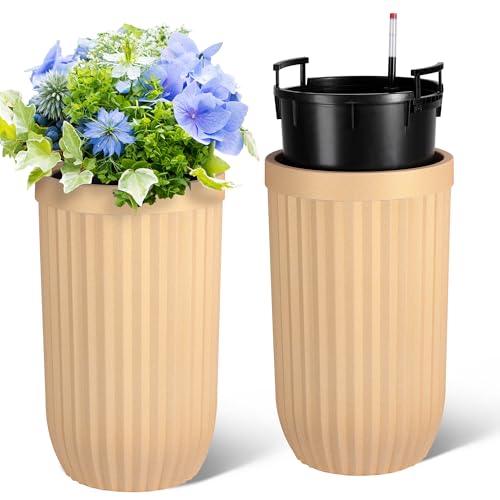 Flarhetoric 2pcs Tall Planter,23 Inch with Self-Watering System, Water Level